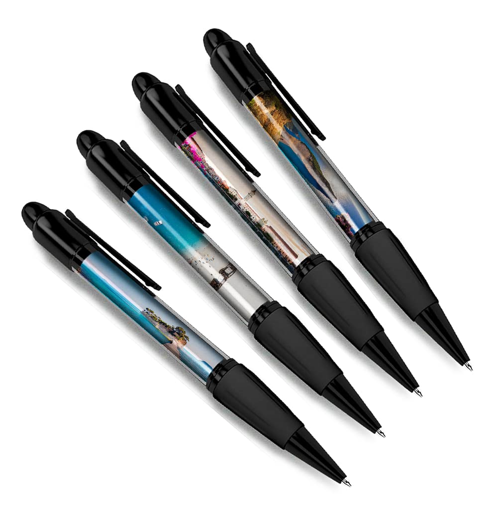 DV DESIGN Set of 4 Zakynthos Black Ballpoint Pens - Greece Greek Beach European Holiday Travel Friends Boys Girls Men Women Theme Pen #79487