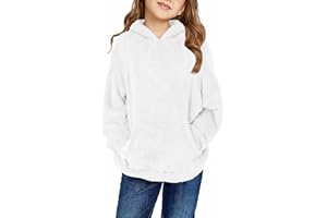 Haloumoning Girls Fuzzy Fleece Pullover Hoodies Sweatshirt Casual Loose Outwear Coat with Pockets 4-15 Years