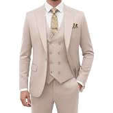 Suits for Men Double Breasted 3 Piece Suit Groom Wedding Prom Tuxedo Set | Mens Classic Fit Suit,Lightweight Blazer Vest Pants,Adjustable Waist,Business Formal Guest Outfit