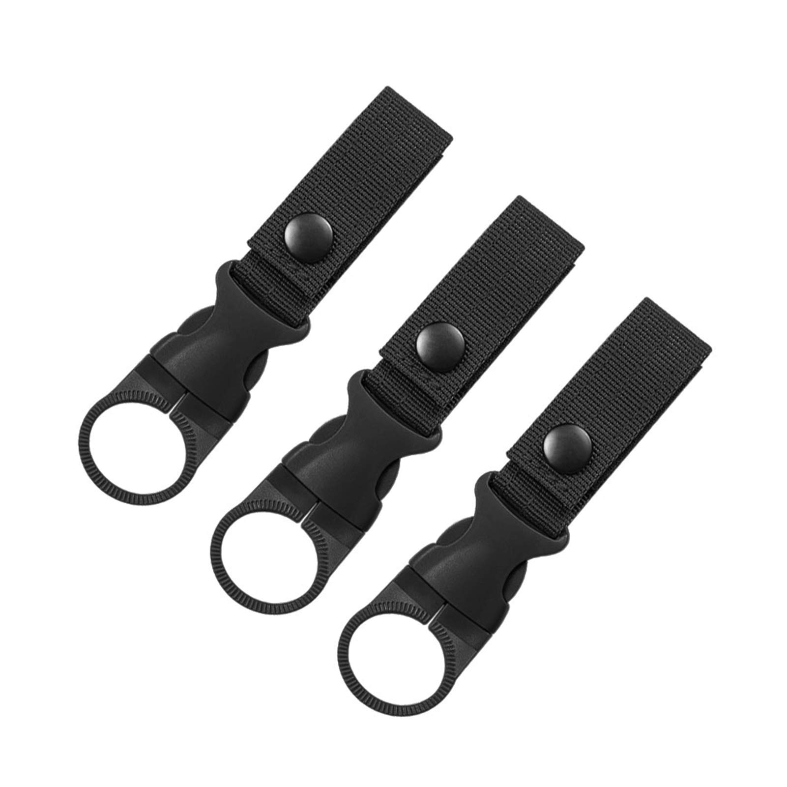 BAIGIO 3 pcs Water Bottle Holder Strap Outdoor Nylon Webbing Belt Loop with Quick Release Buckle Clip (Black)