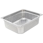 Winco 9.1 qt Half Size Stainless Steel Steam Pan | Dishwasher safe, Perforated for drainage, Foodservice, Great for Steam Tables, Buffets and Food Preparation