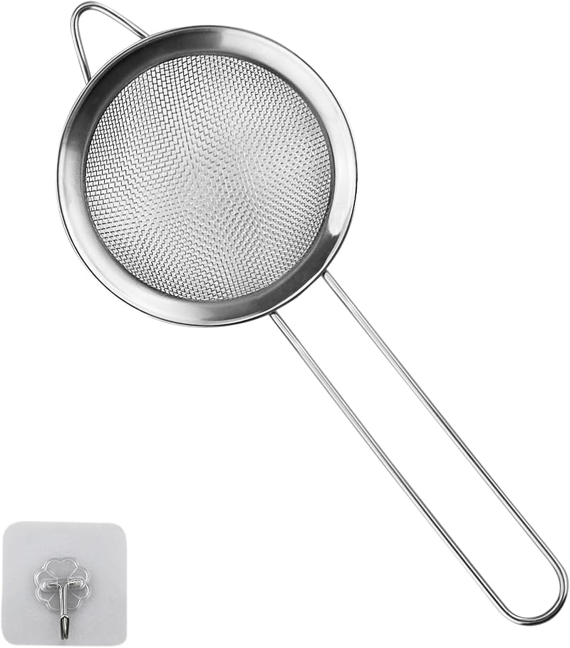 MAOQYE 8cm Fine Mesh Strainer with Handle, 1 Pack Stainless Steel Kitchen Sieve