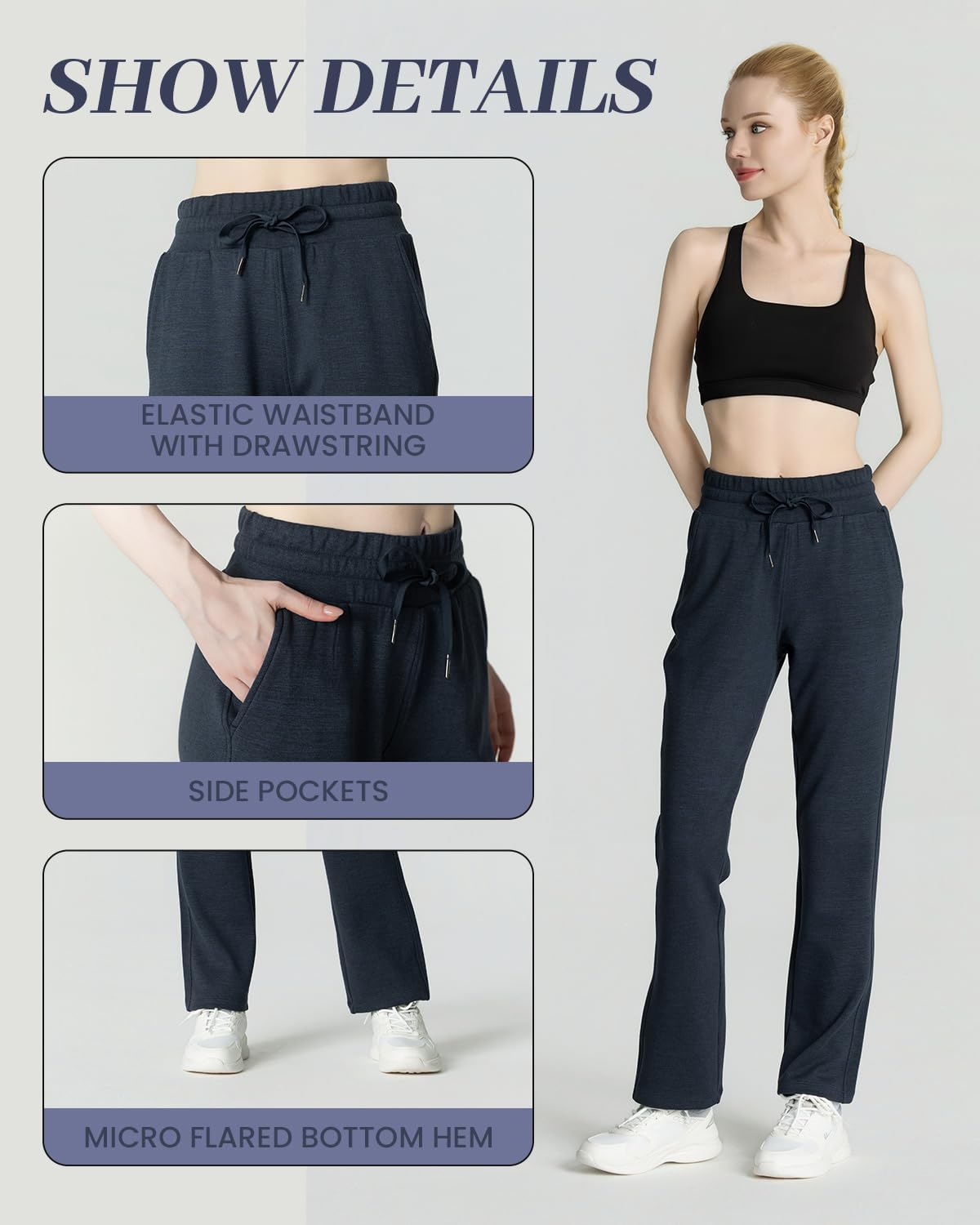 Condition photo showing New/Like New for leapstride women's micro flared fleeced sweatpants - elastic waist drawstring, warm fleece for winte