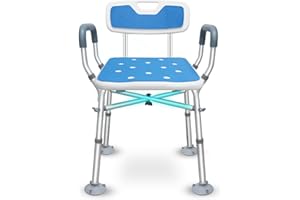 Bcareself Shower Chair with Arms with Unique Heavy Duty Crossbar Supports Bath Chair with Back Bariatric Bath Stool Safety Handicap Shower Chair for Disabled Elderly Seniors Height Adjustable