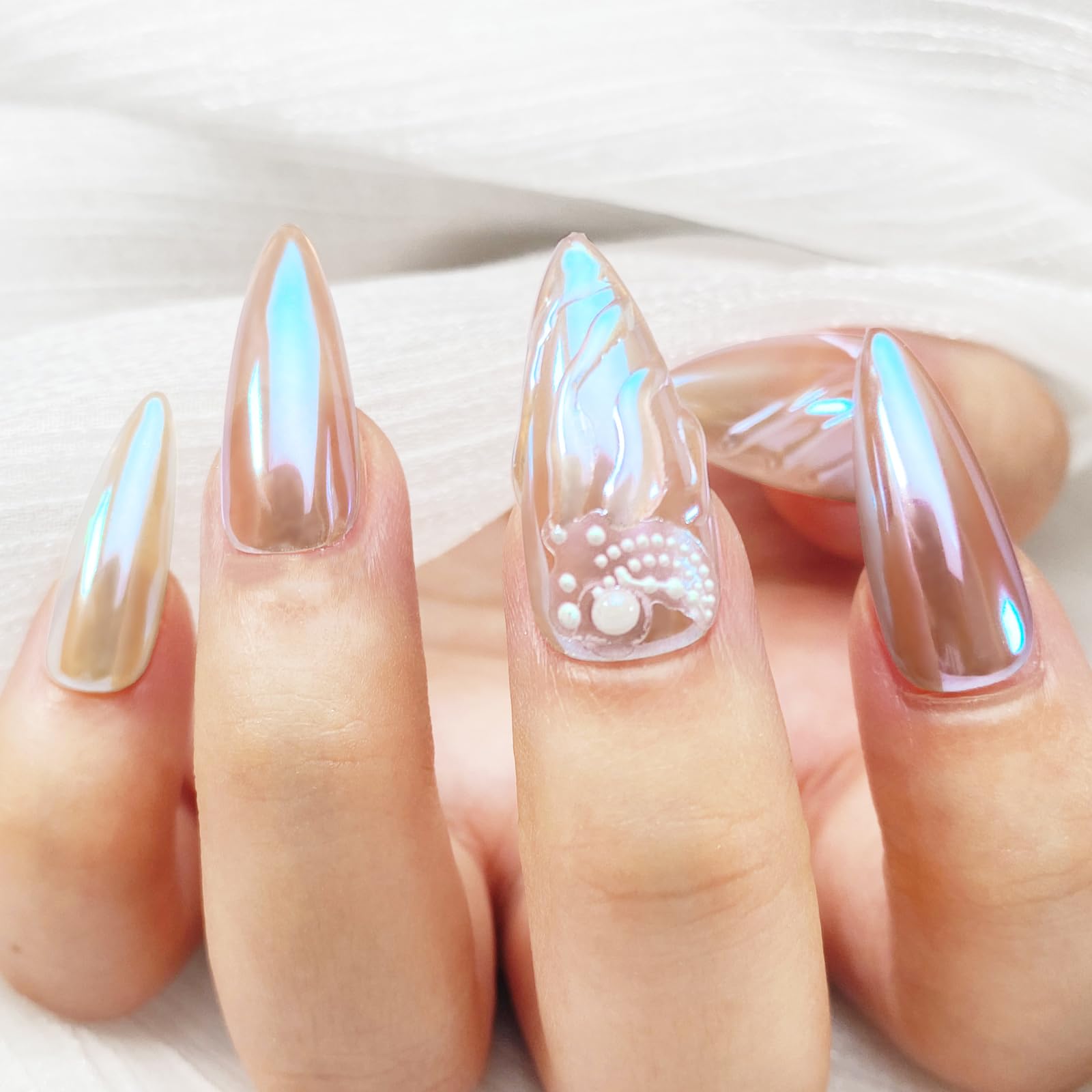 FNNZ Unicorn Chrome Nail Powder, Aurora Unichrome Mermaid Aurora Nail Powder Pigment Pearlescent Nail Art Glitter Decoration for Home DIY Nail Salon Manicure - Glacier Ocean - Image 2