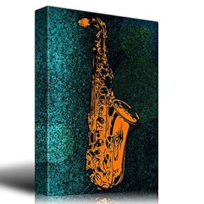 Orange Trumpet Over a Teal Gradient Circular Background - Canvas Art Home Art - 12x18 inches