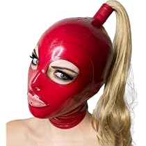 Amazon.com: Latex Hood with Braid and Eye Hole, Red Full Face ...