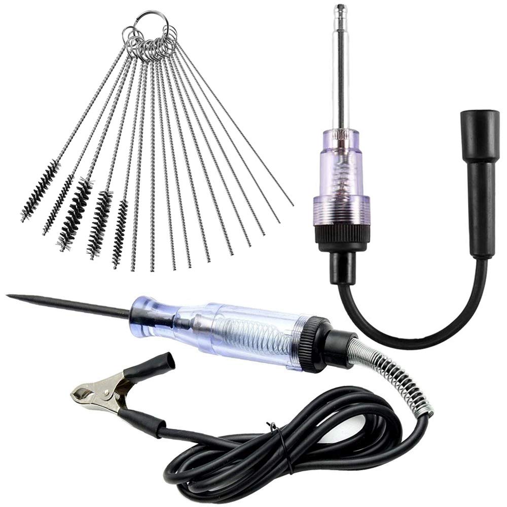 CKANDAY 6-12V In-Line Spark Plug Engine Ignition Tester for Automotive Car,with Carb Carburetor Cleaner Kit & Electrical Indicator Light Voltage Continuity Current Tester Long Probe with Clip