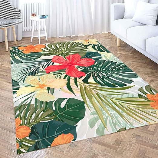 Amazon Com Gesmatic Collect Modern Carpets Farmhouse Area Rug Summer Colorful Hawaiian Pattern Tropical Plants Hibiscus Flowers Traditional Carpet Suitable For Living Room Kitchen Outdoor 5x7 Kitchen Dining
