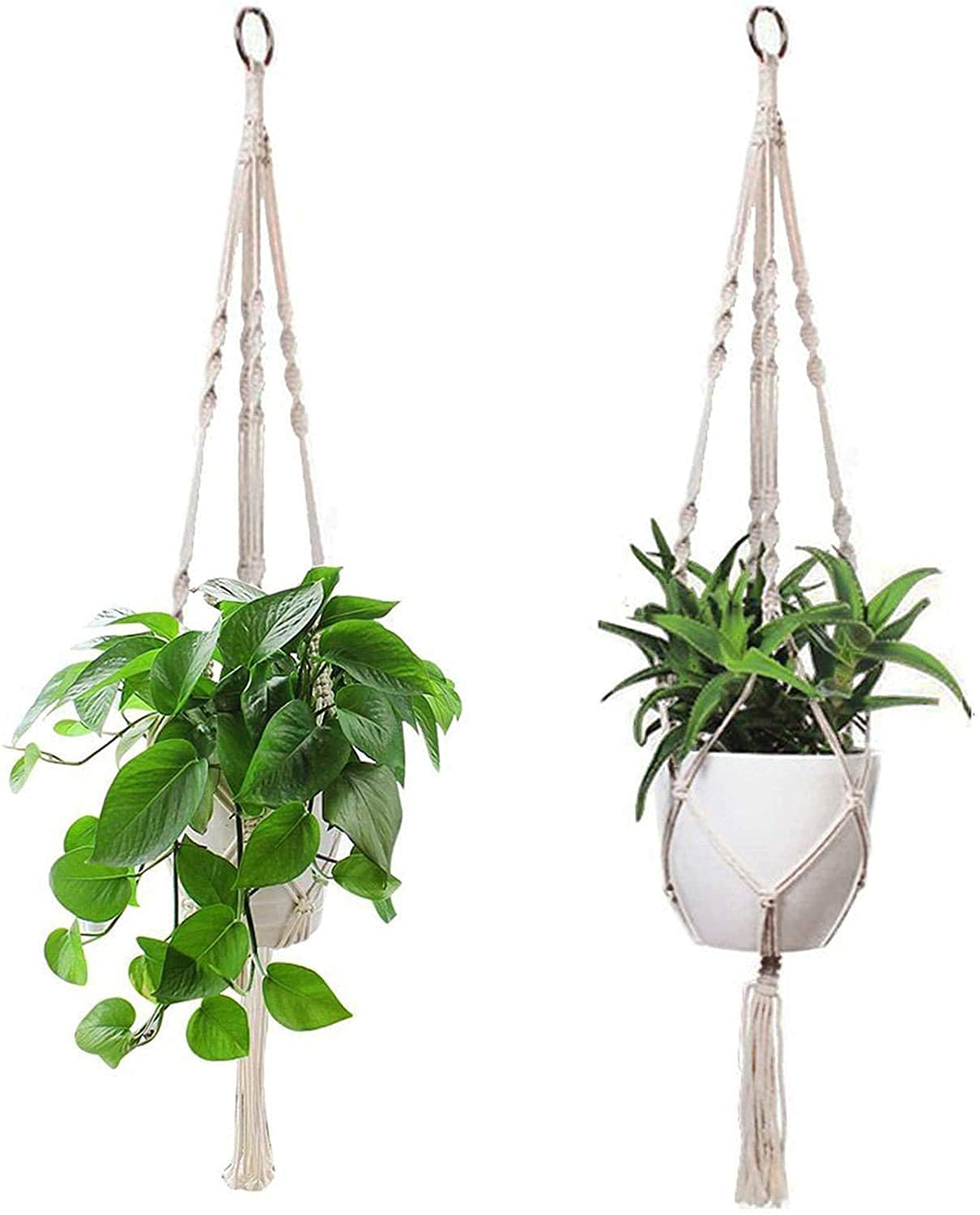 JYOHEY 2 Pcs Macrame Plant Hanger Indoor Outdoor Hanging Planter Basket Cotton Balcony Plant Rope 40 Inch