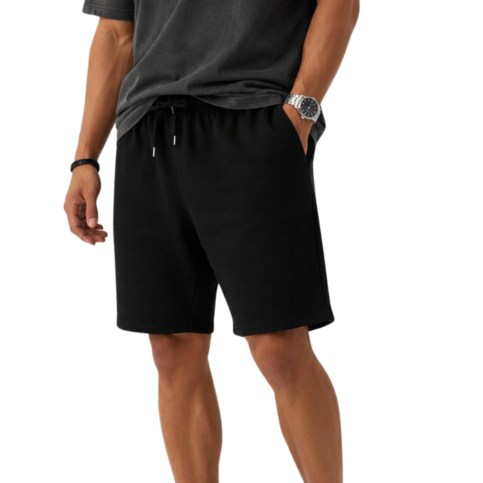 ROSS CAMP Sporthose Herren Kurz - Kurze Hosen Herren, Laufshorts Männer Sommer Baumwolle Jogginghose Fitnesshose Sport Sportshorts Bermuda Shorts Hose Trainingshose Tennis (S, Schwarz)