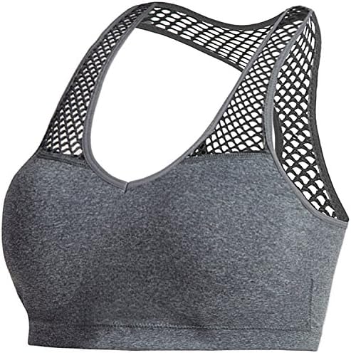 Afrodita Yoga Sports Bra Women's V Neck Racerback Removable Cups Wire Free (Grey,L/XL)