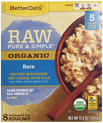 Better Oats, Raw Pure and Simple Organic, Bare, Instant Multigrain Hot Cereal with Flax, 11.8 oz