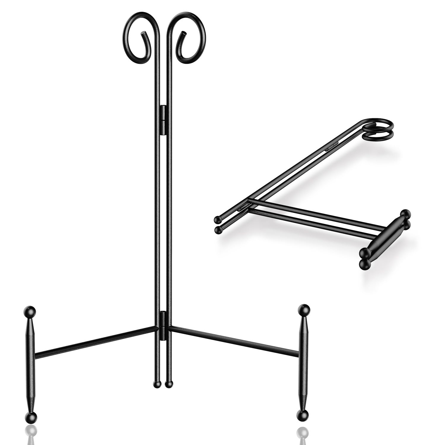HOPEME Display Stand 8 Inch 2-Pack, Black Plate Stand for Display with Folding Hinge, Sturdy Easel Stand for Plate, Picture, Dish, Photo Frame and Art Piece