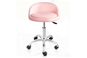 SUPER DEAL Adjustable Height Hydraulic Rolling Swivel Stool Tattoo Facial Massage Spa Salon Medical Stool with Back Rest (Pink)