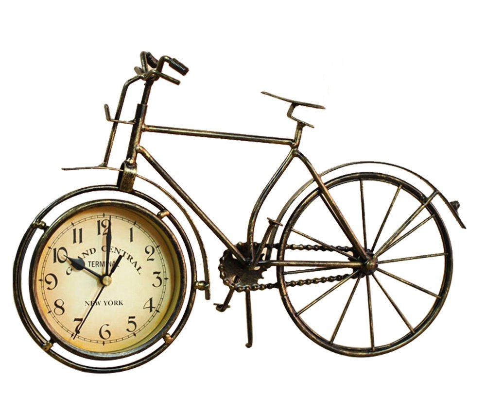 SWHONG Vintage Bicycle Table Desktop Clock Bike Ornament Home Decoration - Metal Copper