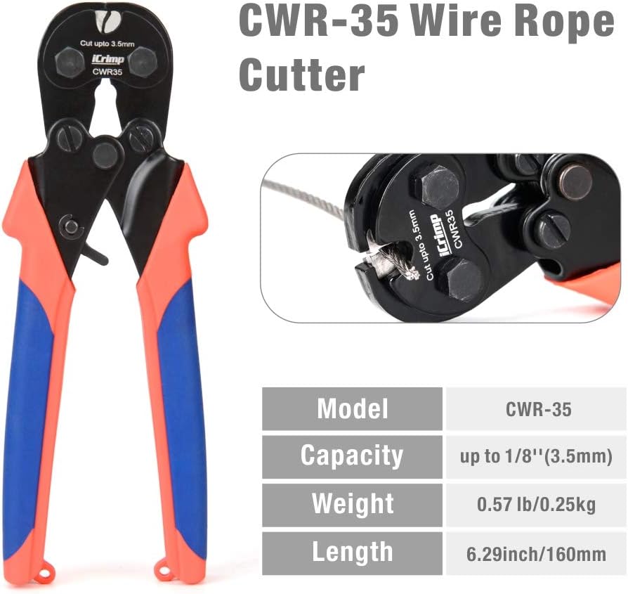 IWISS Wire Rope Crimping Tool with Cable Cutter Works for Aluminum Oval Sleeves and Stop Loops Steel Copper Sleeves and Ferrules from 3/64-inch to 1/8-inch - - 