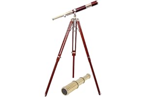 NAVIROCK Marine Standard High Magnification Tube Telescope with Free Mini Telescope Handmade Antique Tripod Telescope Single Barrel Nautical Decorative Combo