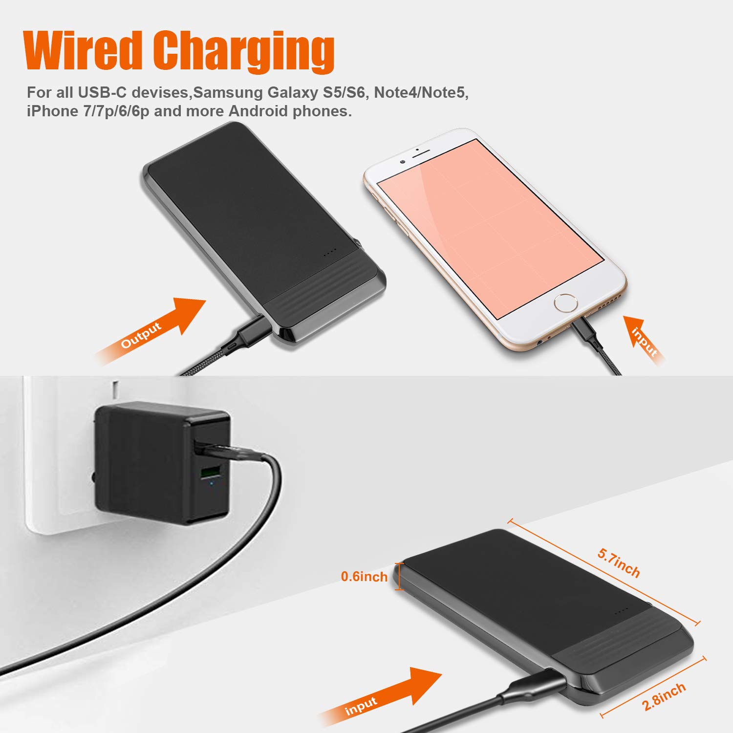 Wireless Portable Charger, AIRGINE QI Wireless Power Bank with Folding Stand for iPhone Xs/XR/X /8 /8p, ipad, Samsung S10 /S9 /Note9 and More (AC Adapter+USB Cable Included)