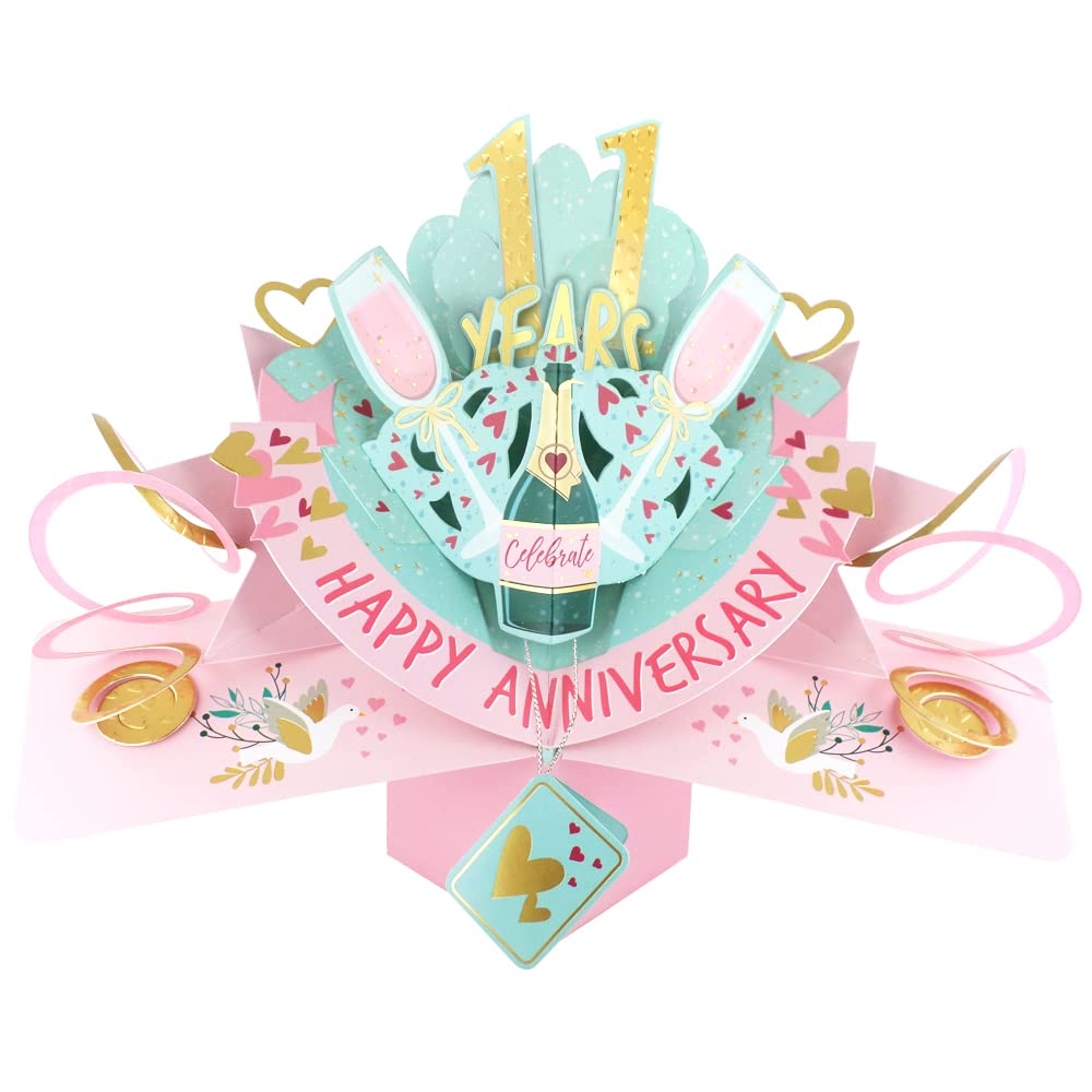 11 Years Happy 11th Anniversary Pop-Up Greeting Card Love Kate's 3D Pop Up Cards POP216MC11