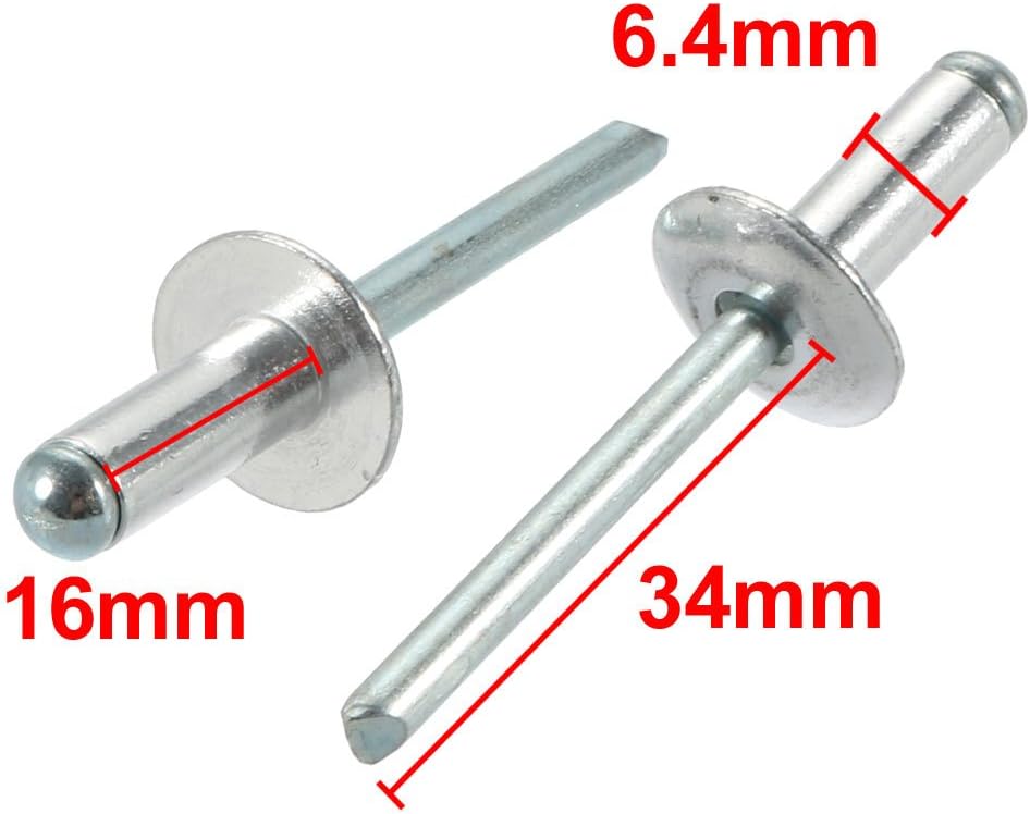 Sourcingmap 10 Pcs 6.4mm x 16mm x 16mm Aluminum Open End Large Flange Blind Rivets, Silver - Image 3
