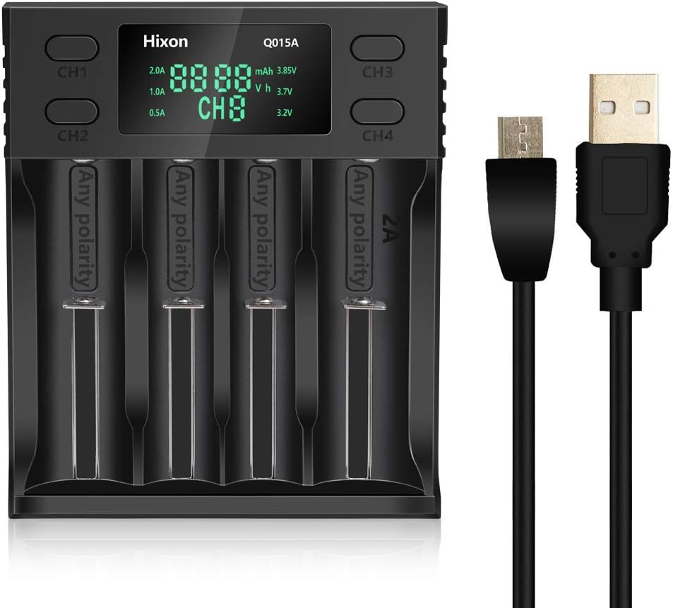 USB Charger,Hixon LCD Universal Battery Charger,4Bay Intelligent Charger for Rechargeable Li-ion26650, 20700,18650,18490,17700,17500,16340(RCR123A), Ni-MH/Ni-Cd A AA AAA Battery