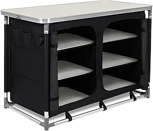 UISEBRT Campingküche Faltbar Campingschrank mit Aluminiumgestell Reiseküche Outdoor Camping Küche Küchenbox Ink. Tragetasche
