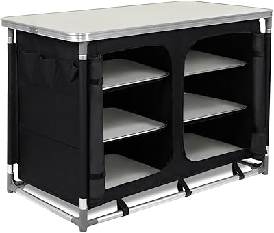 UISEBRT Campingküche Faltbar Campingschrank mit Aluminiumgestell Reiseküche Outdoor Camping Küche Küchenbox Ink. Tragetasche