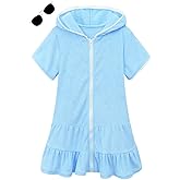 LUCKYGAL Girls Swim Cover Up Kids Swimsuit Coverup Terry Zip-Up Beach Bathing Suit Wraps with Sunglasses