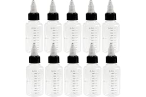 NANSHINE Graduated Bottles 10PCS 60ml(2oz) PET Plastic Pointed Bottles with Twist Top Cap Plastic Graduated PET Dropper Water Liquid Bottles