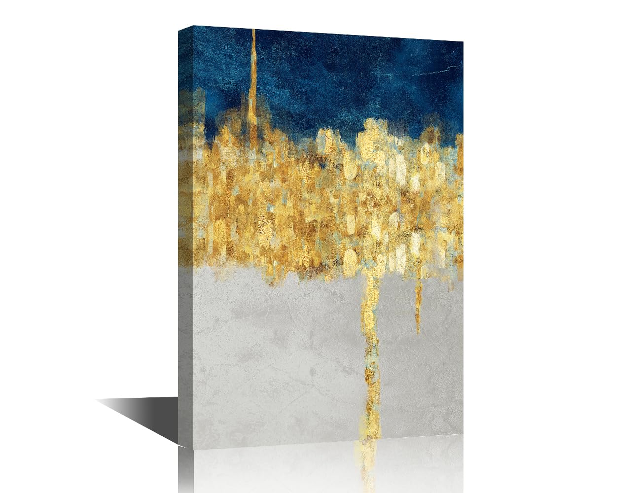 Gold Blue Abstract Art Canvas Wall Art Picture Minimalist Art Abstract Painting Print Contemporary Wall Decor for Home Living Room Bedrrom Bathroom Decor Framed Ready to Hang 16x24 in — image 1