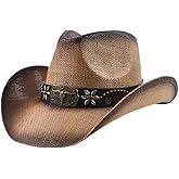 GORGLITTER Women's Straw Cowgirl Hats Cowboy Hat Western Boho Outfits Country Classic Wide Brim Sun Hat