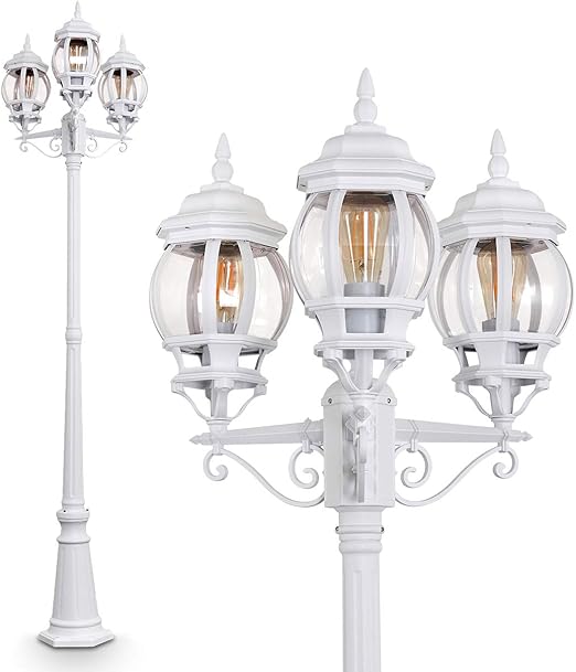 Outdoor Post Lamp 3 Heads Stylish White Metal IP44 Energy Saving Garden Lighting 23W Great