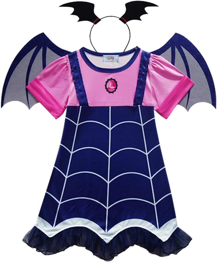 SINOTECHQIN 1 Set Girls Halloween Cosplay Vampire Costume Cartoon Dress + Hair Band + Wing