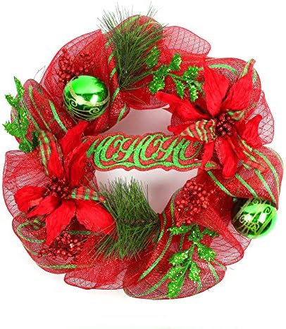 Naice Polyester Christmas Festival Wreath with Pine Tips, Poinsettia, Holly Leaves, Christmas Balls, Ho-ho-ho 20-inch