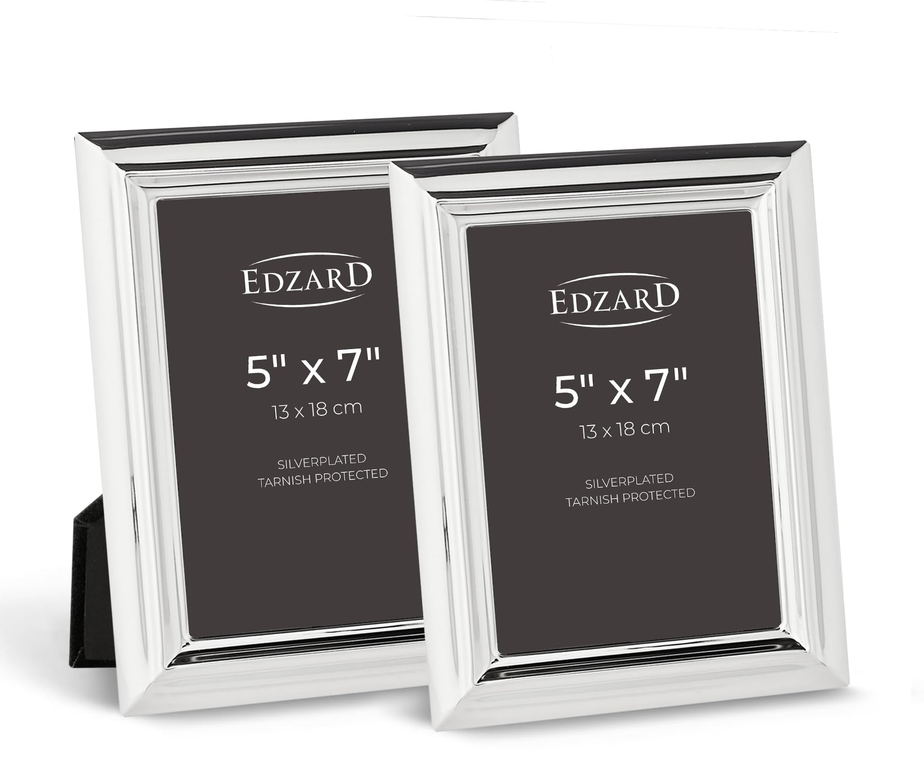 Edzard Silver Plated Photo Frame 5"x7" (13x18 cm) Florence, Non-Tarnishing, High Gloss Finish, Real Glass Front & Premium Velvet Back, Portrait or Landscape Display - Elegant Wedding Gift
