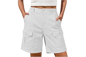 Bermuda Cargo Shorts for Women Summer Casual High Waisted Knee Length Short Outdoor Beach Vacation Clothes with 6 Pockets