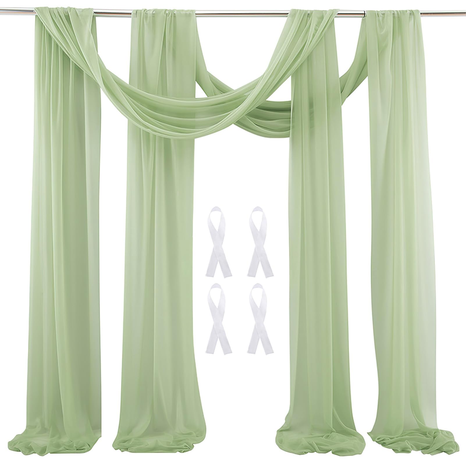 Wedding Arch Sheer Drapery Backdrop Voile Curtain Chiffon Draping Fabric 20Ft Sheer Curtains Arbor Drapery for Wedding Ceremony Reception Party Ceiling Decor, Sage Green, 2 Panels