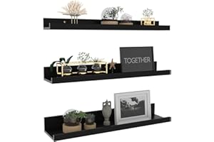 Giftgarden 24 Inch Black Floating Shelves Wall Mounted Woodgrain Picture Ledge Shelf for Storage Bedroom Bathroom Kitchen Living Room Office, Set of 3 Different Sizes