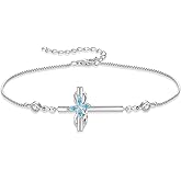 Inpasne Cross Bracelet for Women 925 Sterling Silver Infinity Butterfly Birthstone Link Bracelet Crucifix Religious Jewelry for Her