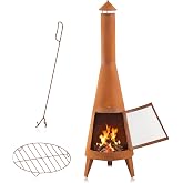 Ferrochef 70 Inch Country Outdoor Chiminea Fireplace Heavy-Duty Steel Wood-Burning Chiminea Fire Pit with Wire Mesh Cover