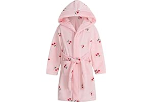 Umeyda Girls Fleece Hooded Robes, Warm Printed Bath Robe for Kids Womens Soft Fuzzy Bathrobe for Gifts