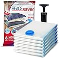Spacesaver Bags, 80% More Storage, Hand-Pump for Travel, Space Saver Vacuum Storage Bags with Double-Zip Seal and Triple Seal Turbo-Valve for Max Space Saving in storage bag (Large 6 Pack)