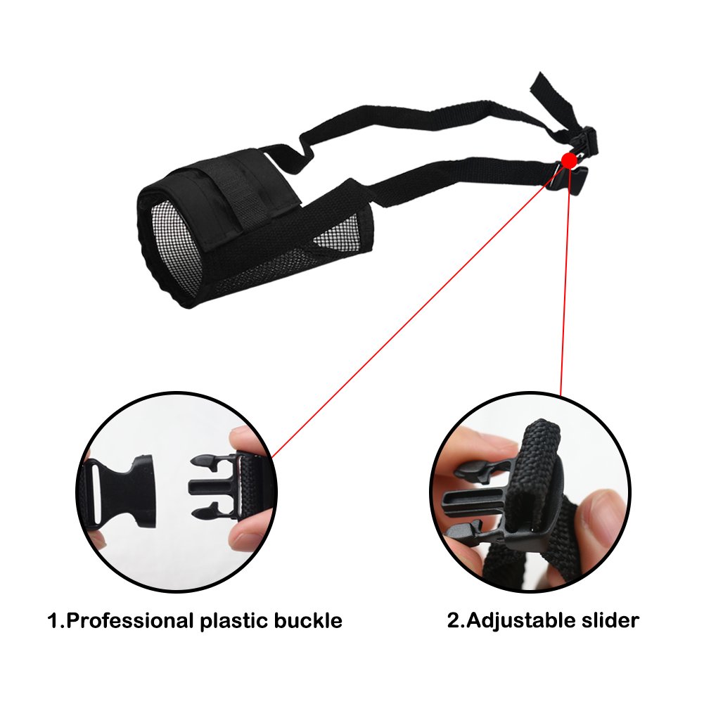 SW Museruola per Cane Regolabile Traspirante Sicurezza Piccolo Medio Grande Copertura Bocca di Cane Animali Domestici, Confortevole Maschera per Cane Nero, M