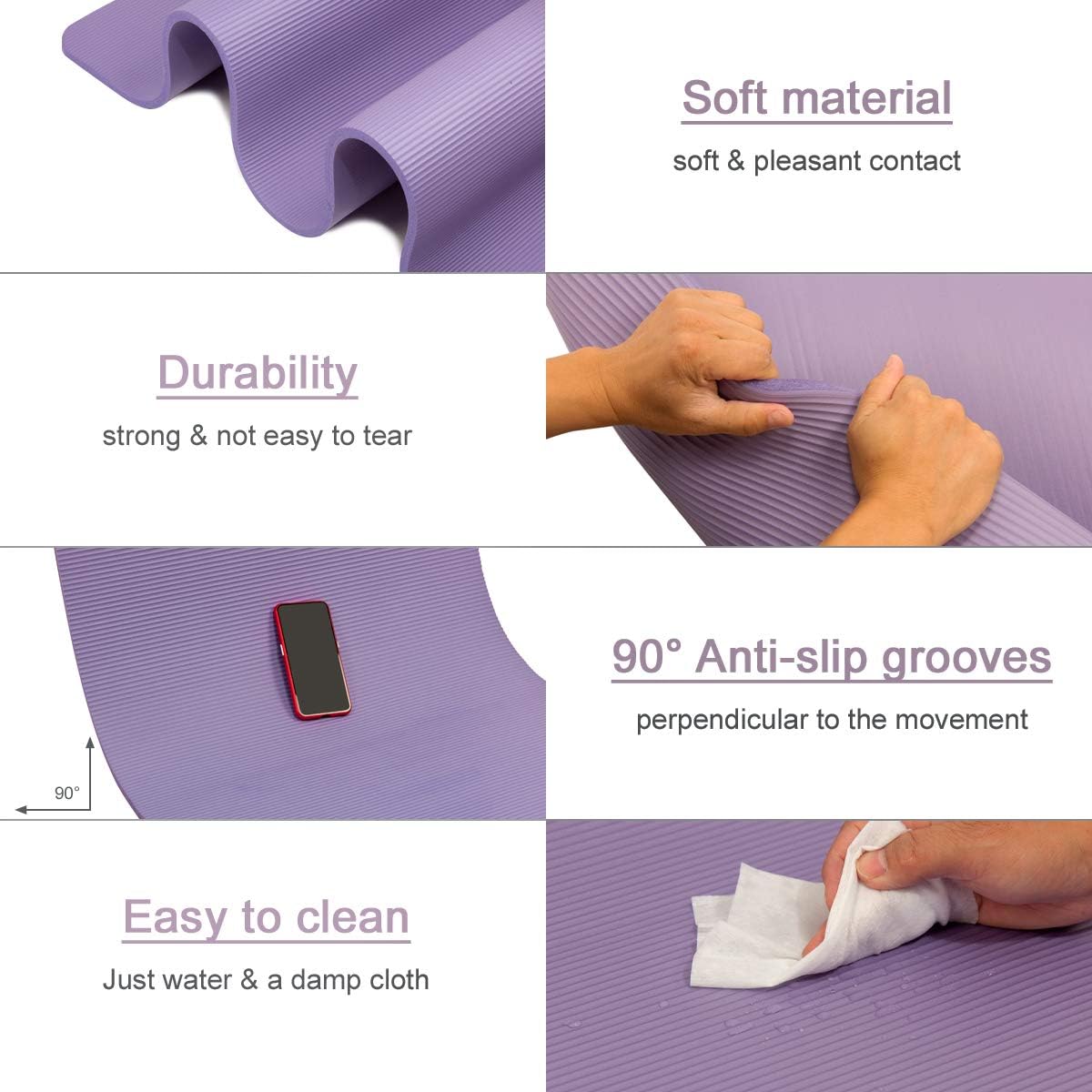 Fitem Exercice Mat, Ultra-Thick (1,5cm), High Density NBR Foam, 183 x 60 x 1.5 cm for Gym Yoga, Exercise, Fitness, Gymnastic - Image 4