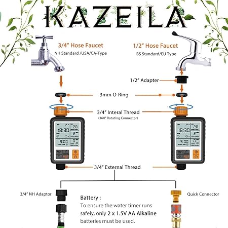 Kazeila Digital Irrigation Timer Programmable Water Timer Garden Lawn Hose Faucet Sprinkler Water Timer 3 Large Screen Amazon Co Uk Kitchen Home