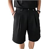 GORGLITTER Men's Pleated Dress Shorts Summer Business Casual Wide Leg Work Office Shorts Beach Vacation Holiday Outfits