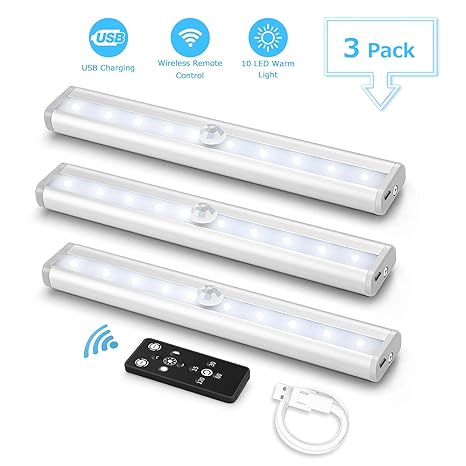 3er USB Wiederaufladbare LED Unterbauleuchte, Fansteck Dimmbare LED Panel Schrankleuchte mit Fernbedienung,4000K Warmweiß, Ka