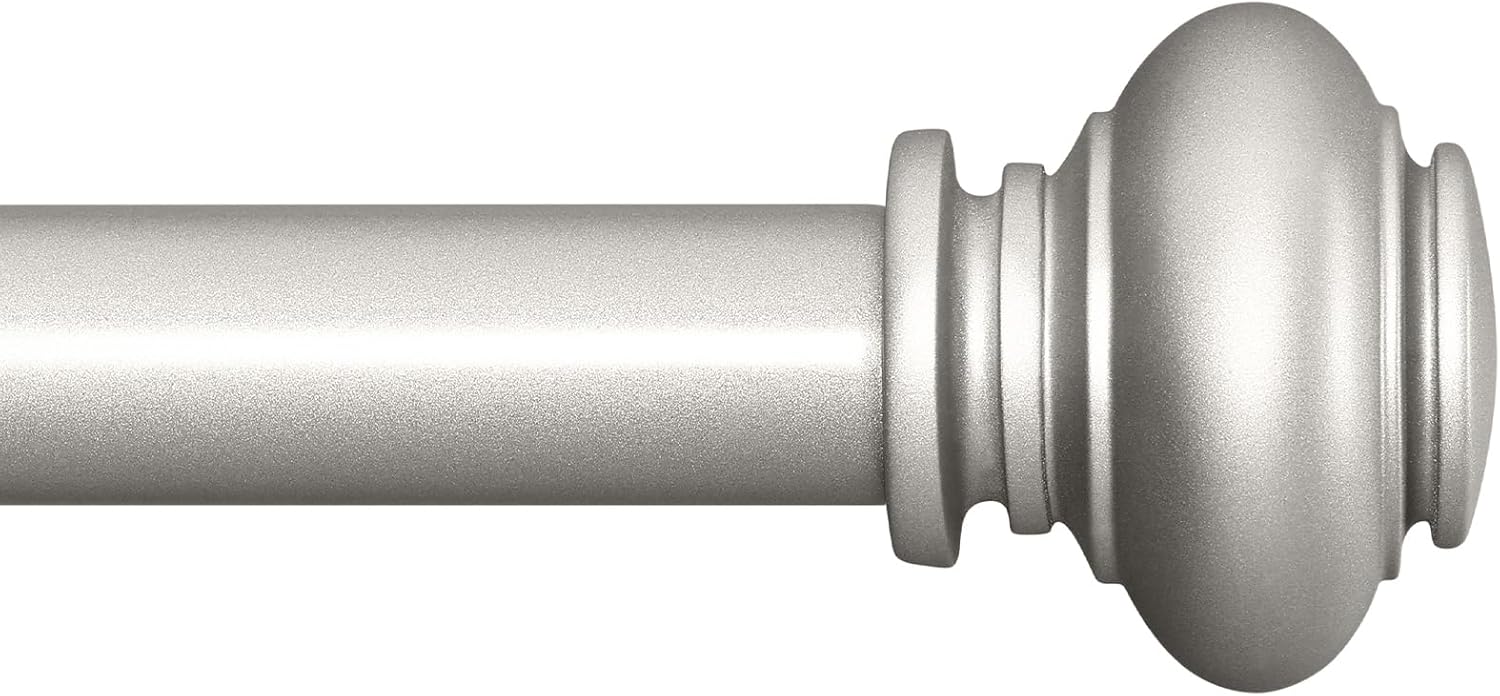Window Treatment Hardware - SIMEWIN Silver Curtain Rods for Windows 66 to 120 Inches Adjustable Decorative 1 Inch Diameter Single Window Curtain Rod Set with Classic Finials, Silver Finishing