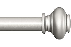 SIMEWIN Silver Curtain Rods for Windows 48 to 84 Inches Adjustable Decorative 1 Inch Diameter Single Window Curtain Rod Set with Classic Finials, Silver Finishing